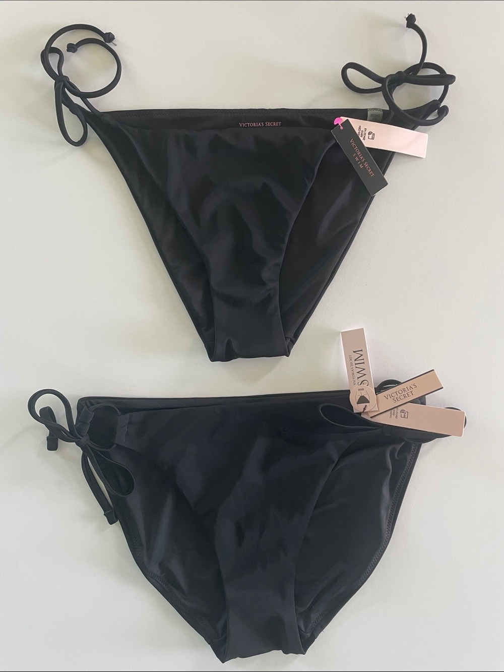 NWT Victoria's Secret Black Tie-Side Bikini Bottoms Duo Medium